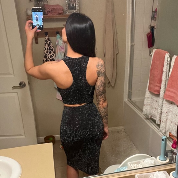 Skirt & Top Set - Black Sparkles, Stretch - Picture 3 of 7